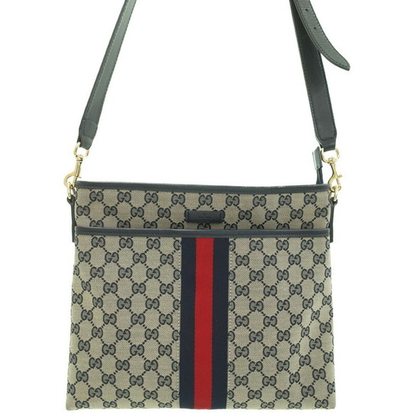 Gucci Handbags - Gucci GG Monogram Brown Web Flat Messenger Bag red green web